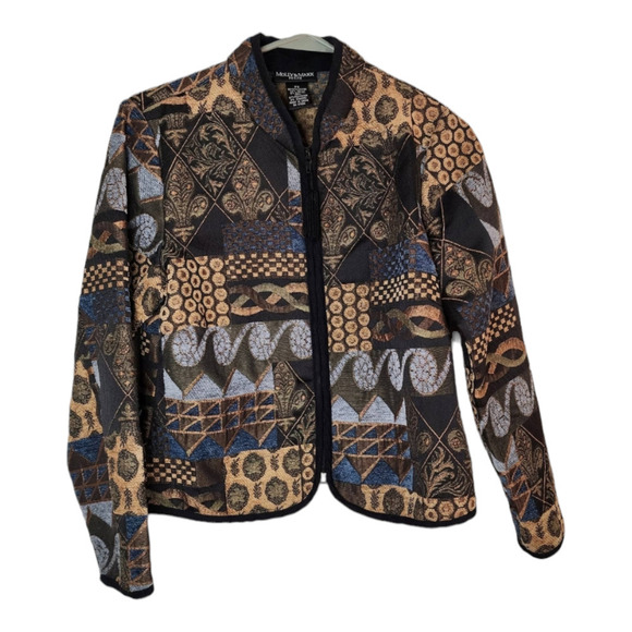 Vintage 90s Cool Muted Tone Patchwork Print Jacket size small petite - Picture 1 of 7